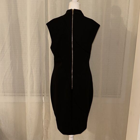 Ted Baker 14 (5) Black Geodese V Neck Front Slit Back Zip Sleeveless Shift Dress - Picture 7 of 17